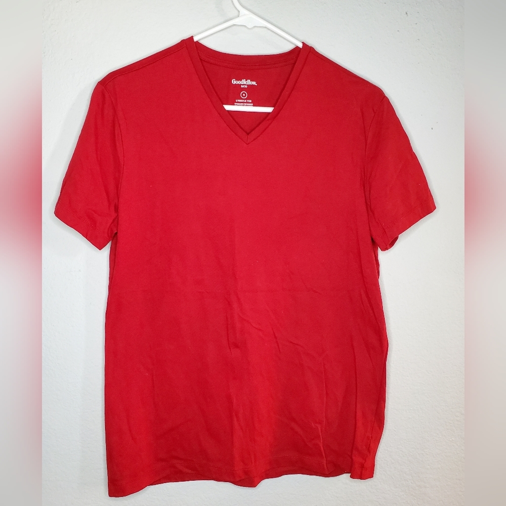 Red men's half sleeve t-shirt V-neck